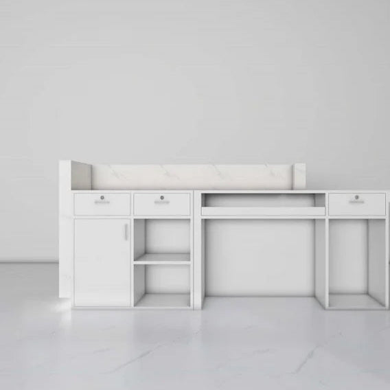 Reception Table for Office Luxury Modern Counter Stylish Design Made in MDF with Marble Pattern and Ample Storage & Two Person Seater -White