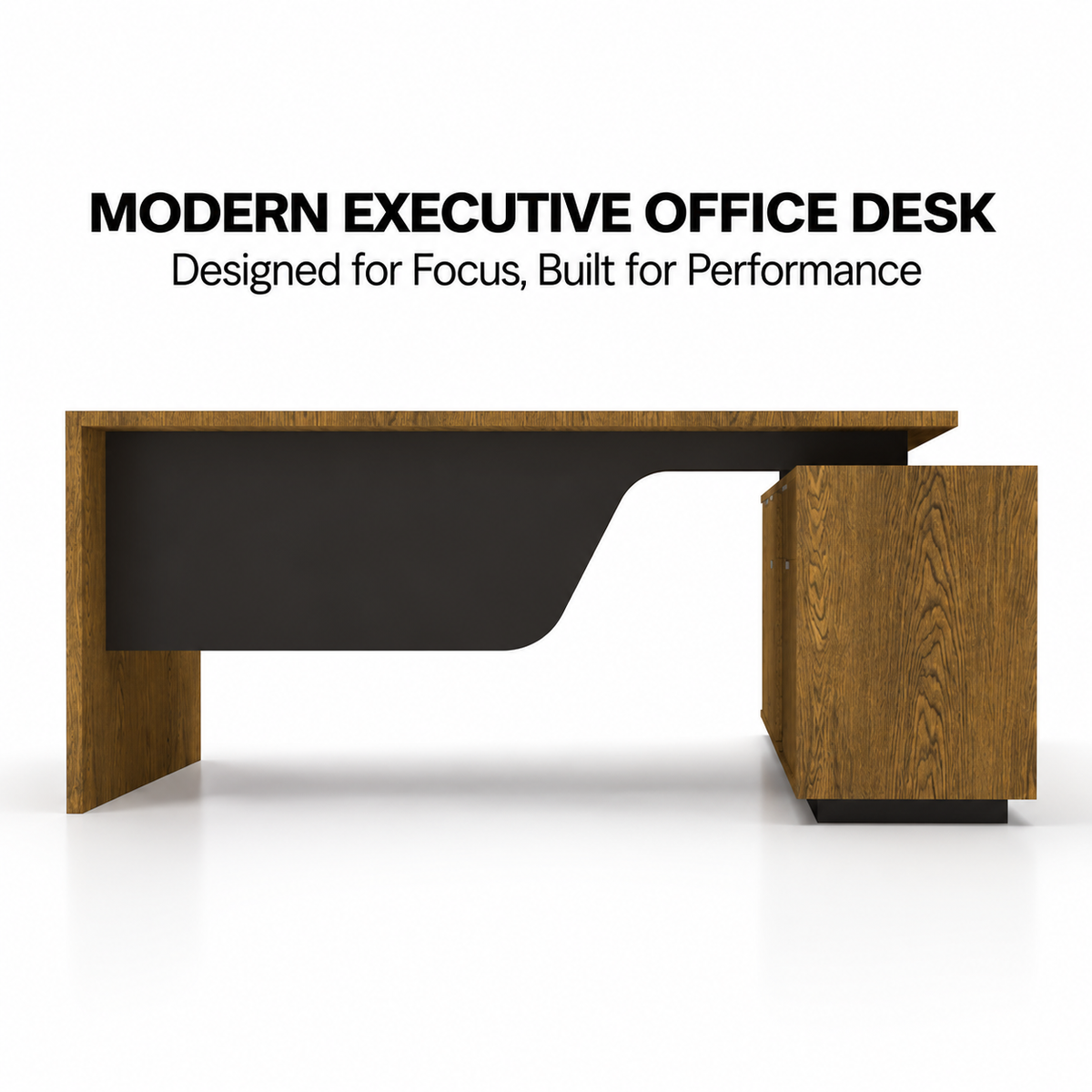 Luxury Director and Executive L Shape Office Table Made Particle Board with  Wire Manager Side Unit and Multi Drawers CPC Space  - Brown Color