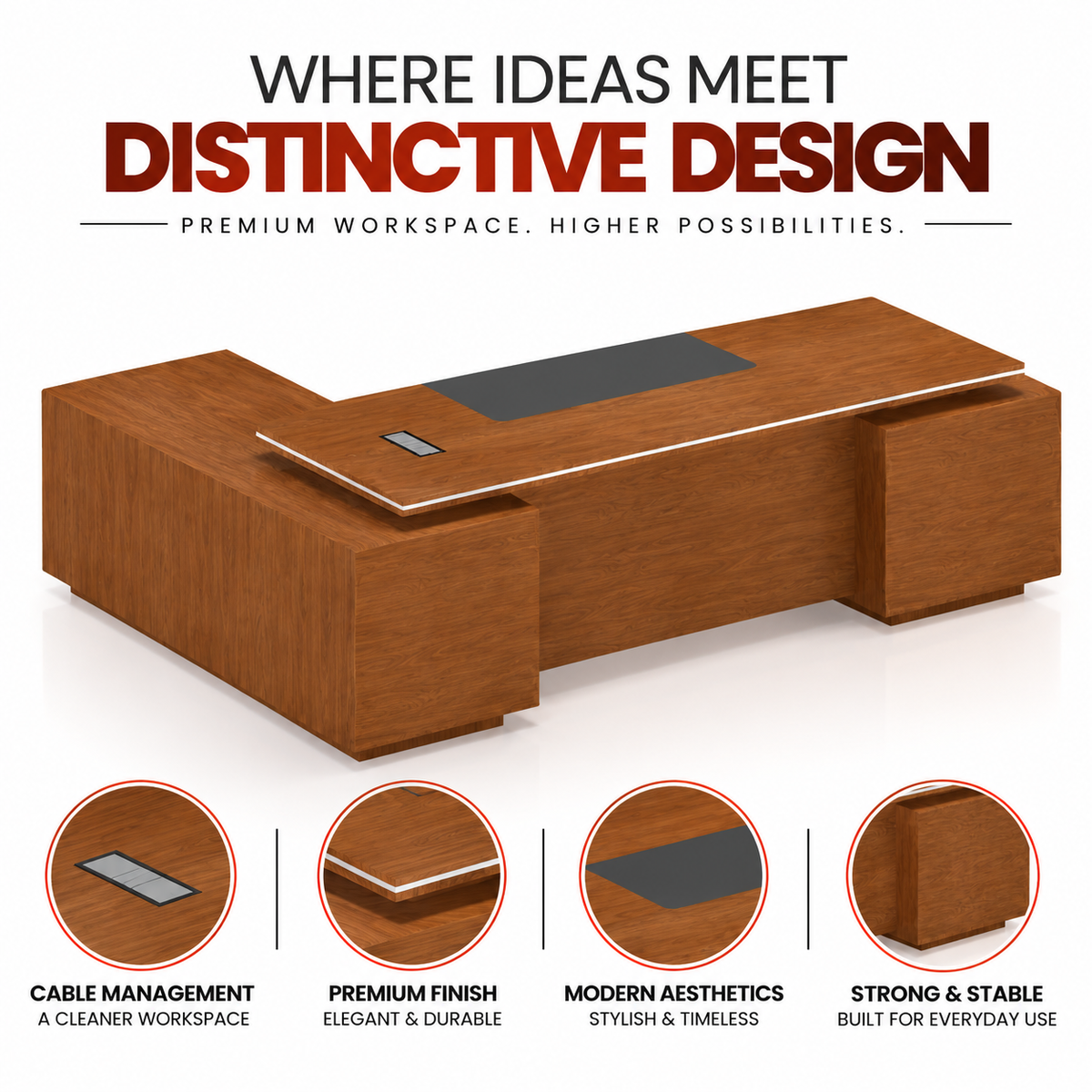 Luxury Executive Office Table with Side Storage, Premium PLY And amp; Manager Desk for Corporate Cabin and Office Interiors