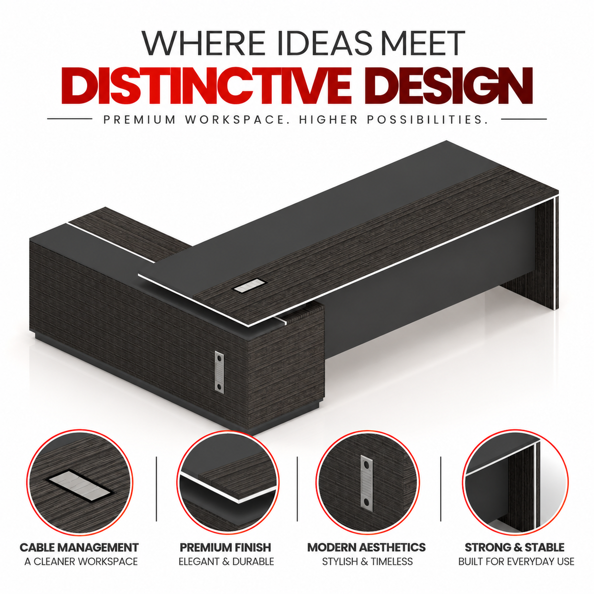 Director Office Table with Side Organizer , Modern Executive Desk for CEO, Manager and Corporate Workspace Furniture
