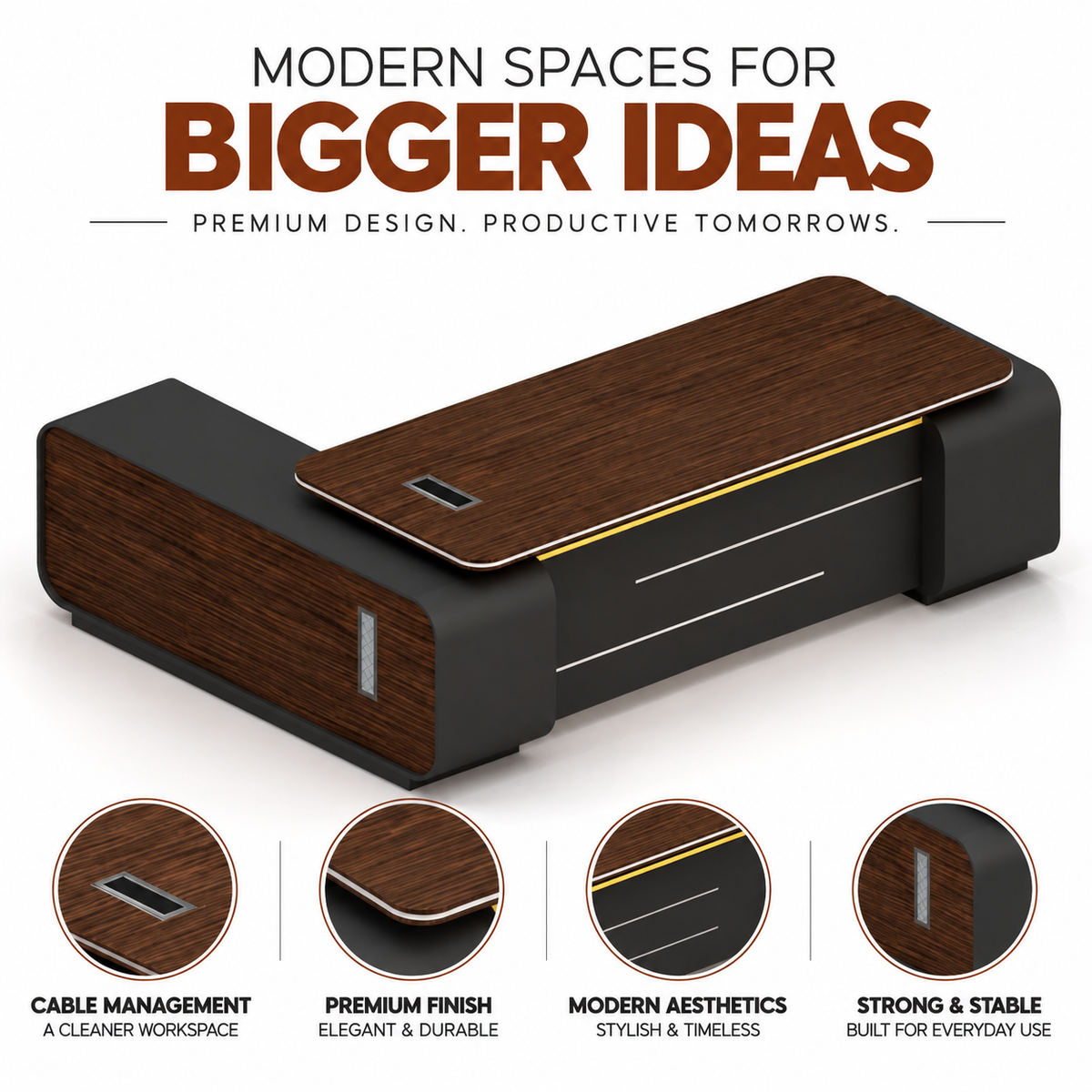 Luxury L Shape Director Office Table with Side Storage Unit, Premium Cabin Table for CEO, Director, MD Office Furniture