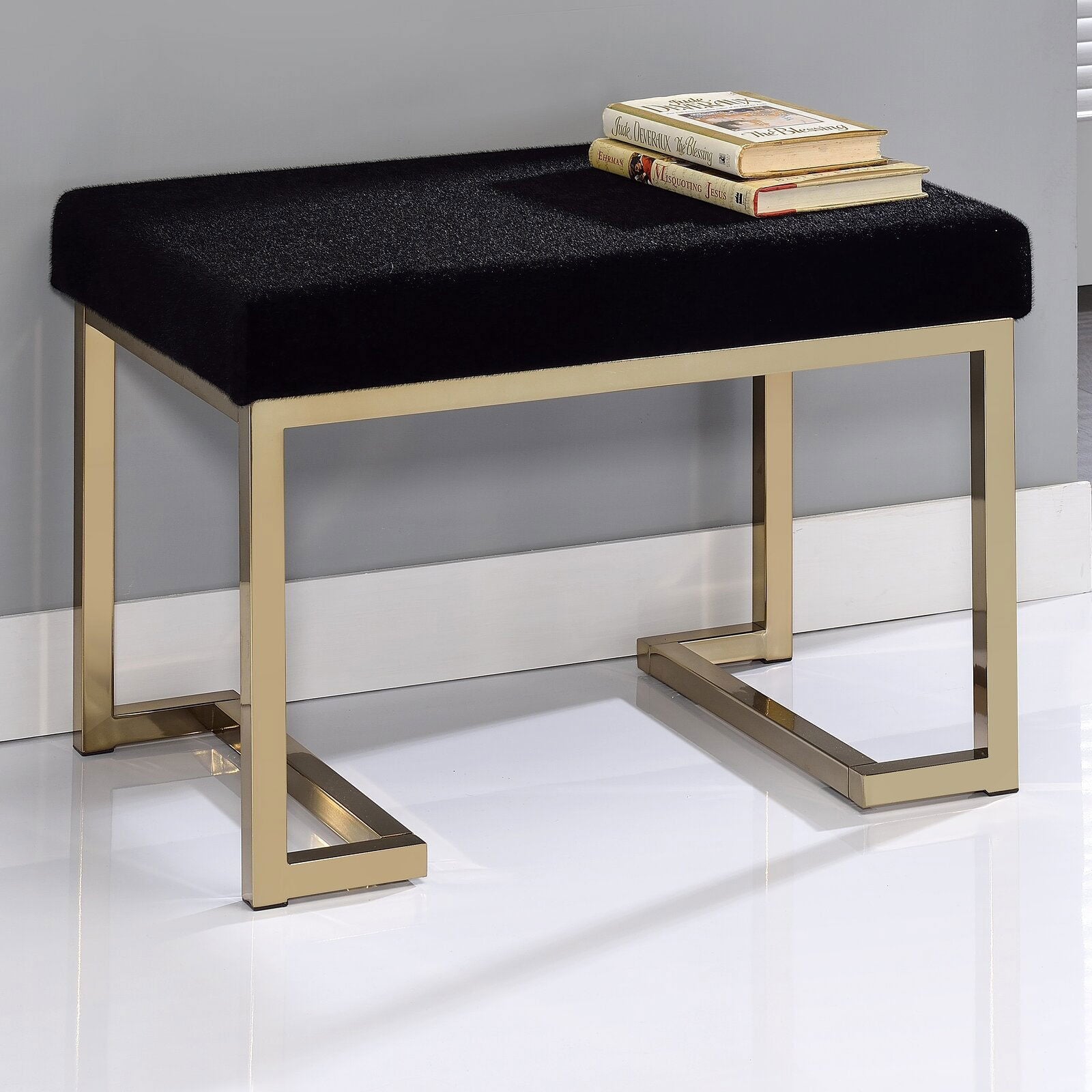 Fabric Upholstery & Metal Base Ottoman -