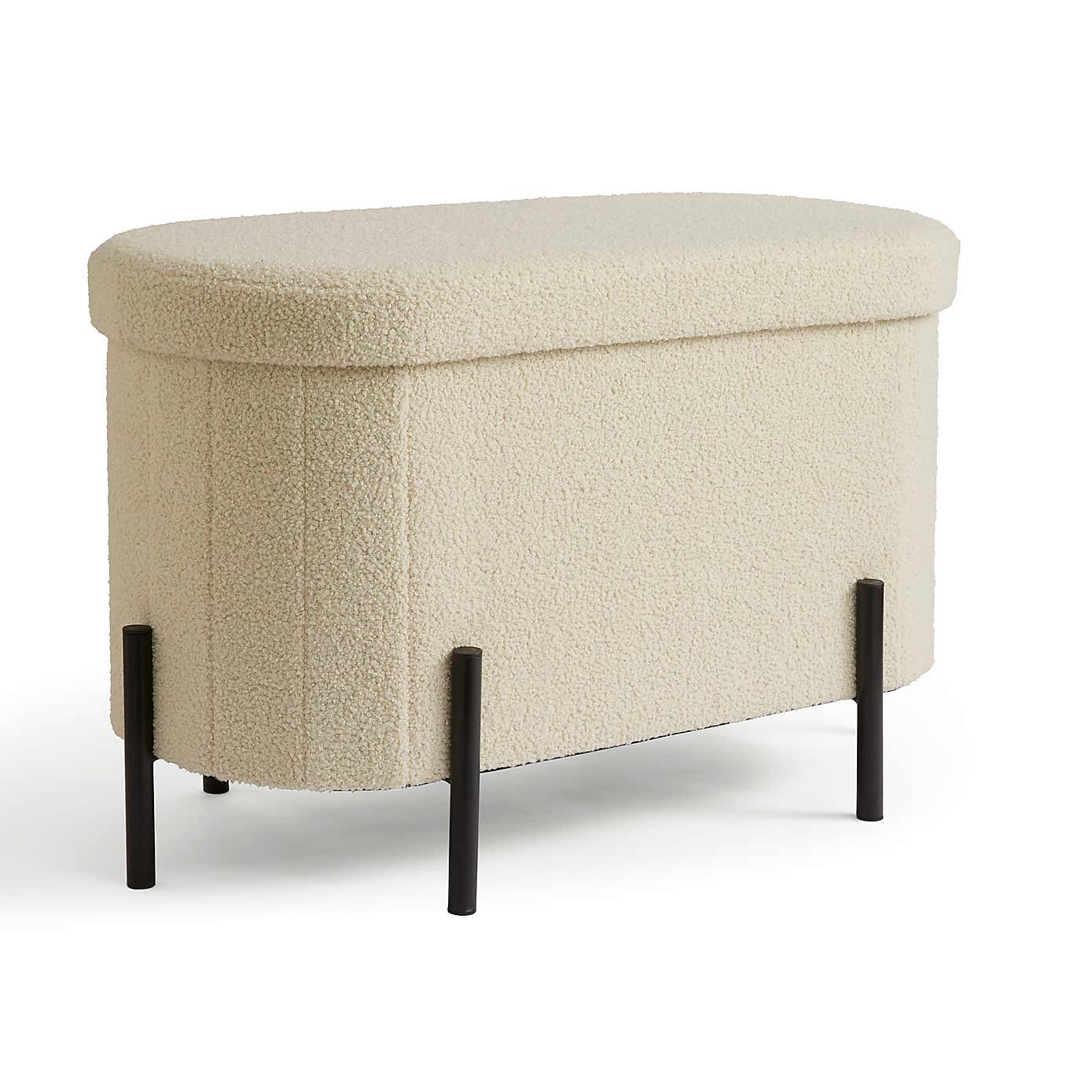 Fabric Upholstery & Metal Base Ottoman with Storage -