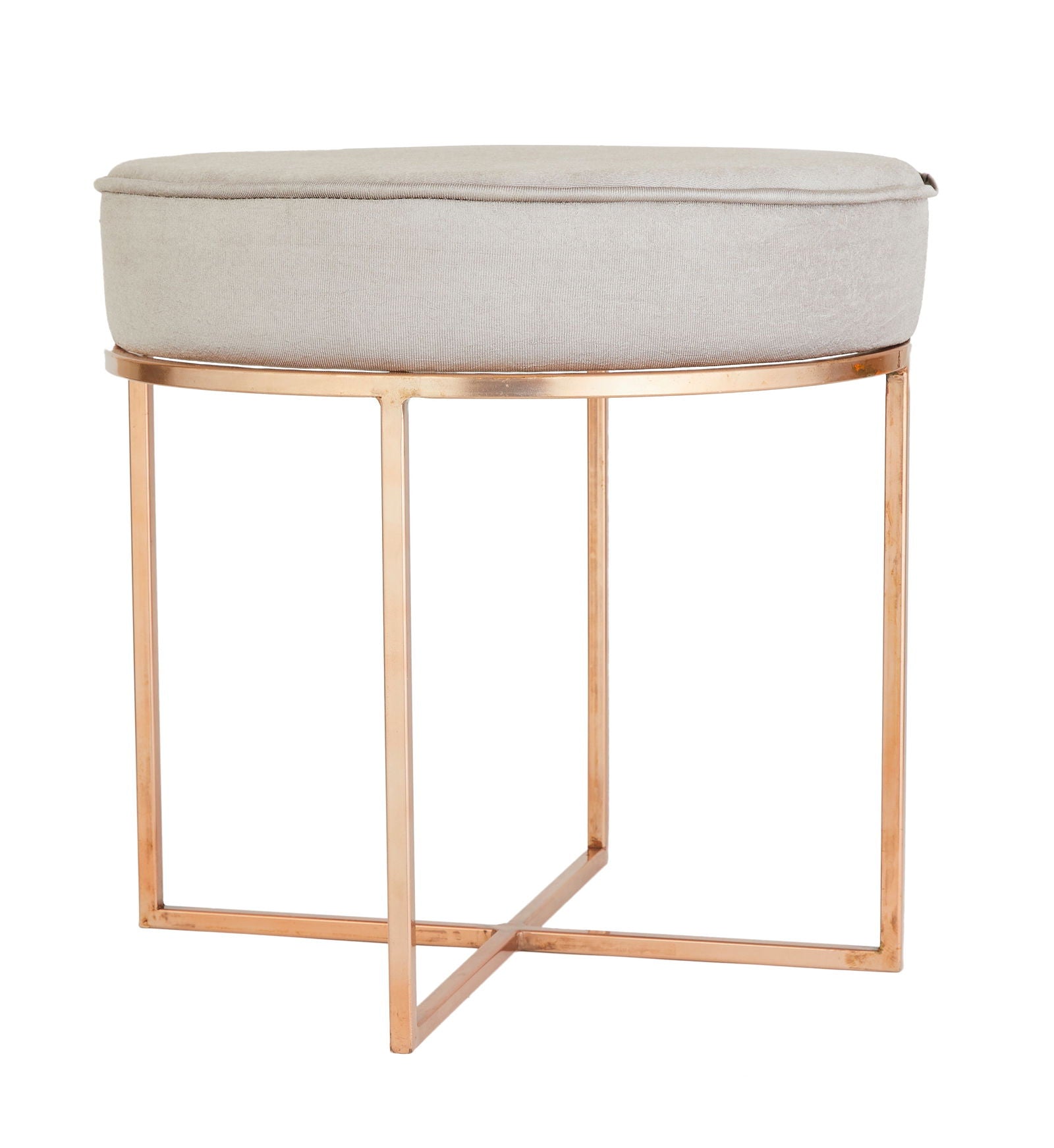 Fabric Upholstery & Metal Base Pouffe -