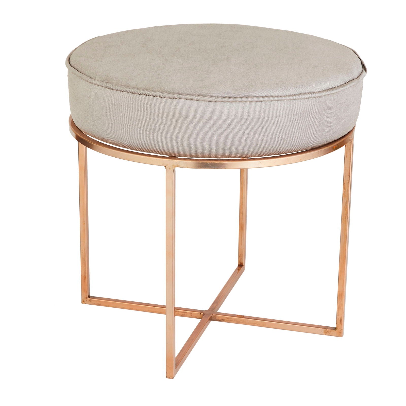 Fabric Upholstery & Metal Base Pouffe -