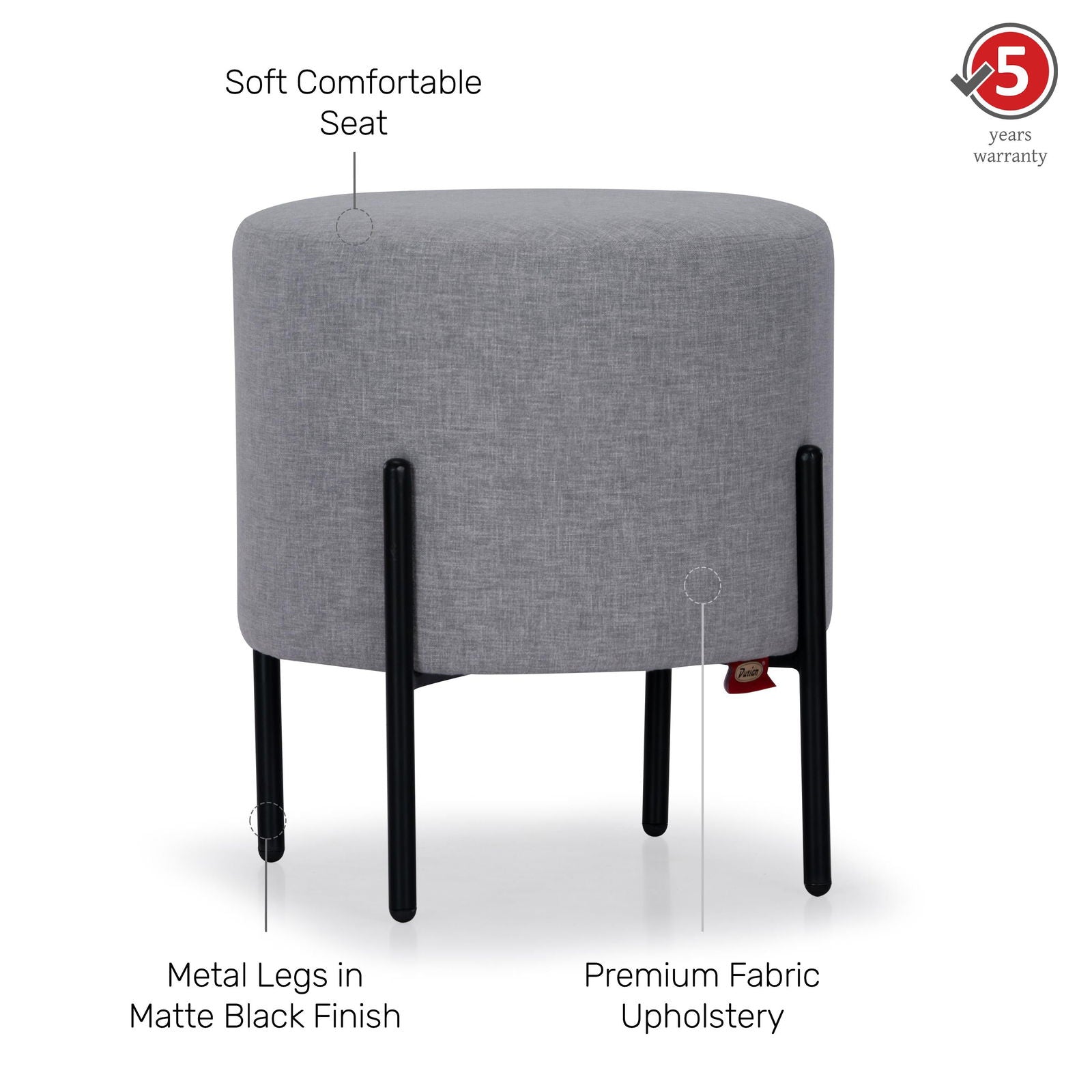 Fabric Upholstery & Metal Base Pouffe in Grey -