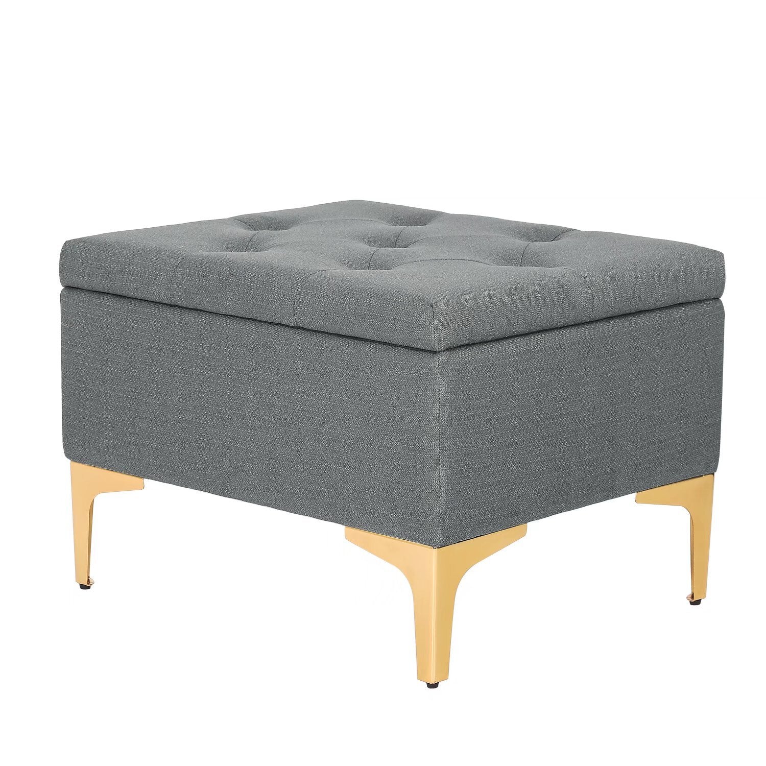 Fabric Upholstery & Metal Legs Base Ottoman with Storage -