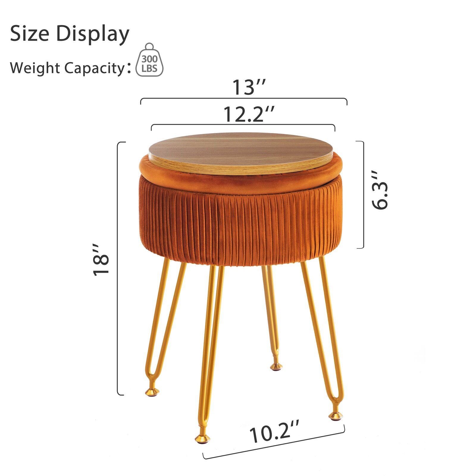 Fabric Upholstery & Metal Legs Base Pouffe with Storage -