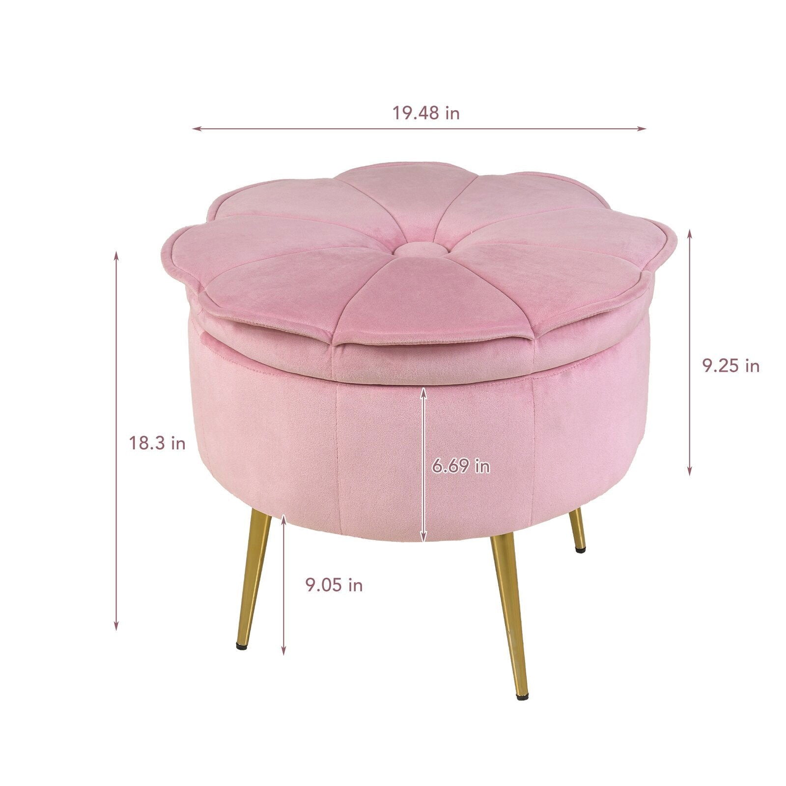 Fabric Upholstery & Metal Legs Base Pouffe with Storage -