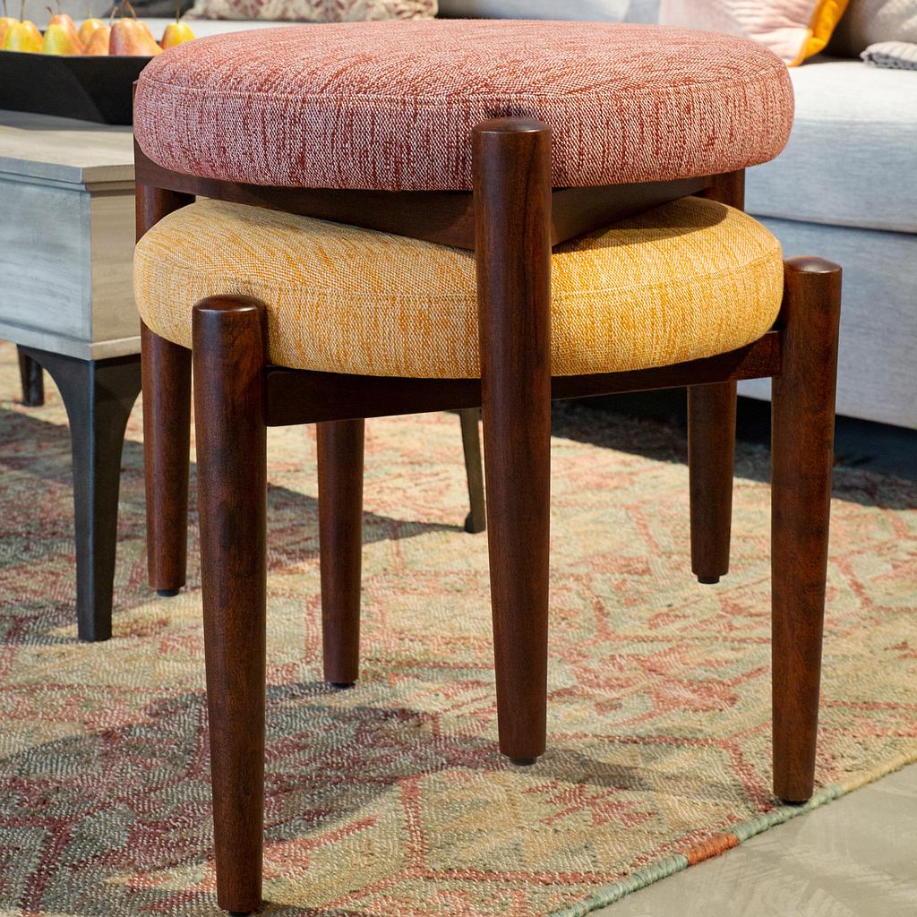 Fabric Upholstery & Wooden Pouffe -