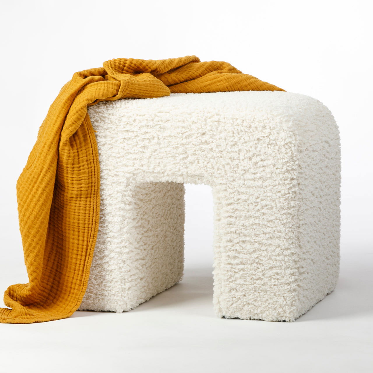 Fabric Upholstery & Wooden Pouffe -