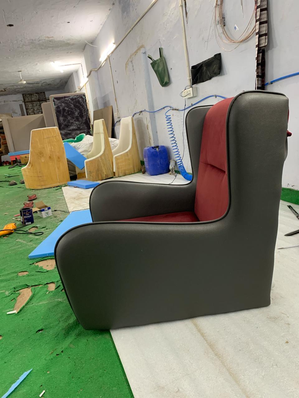 Fabric and Leather Lounge Chair with Metal Legs -