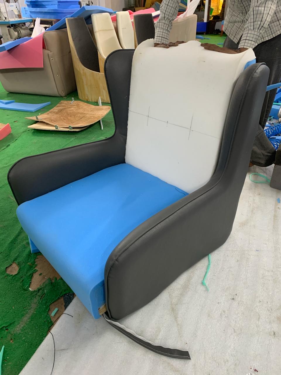 Fabric and Leather Lounge Chair with Metal Legs -