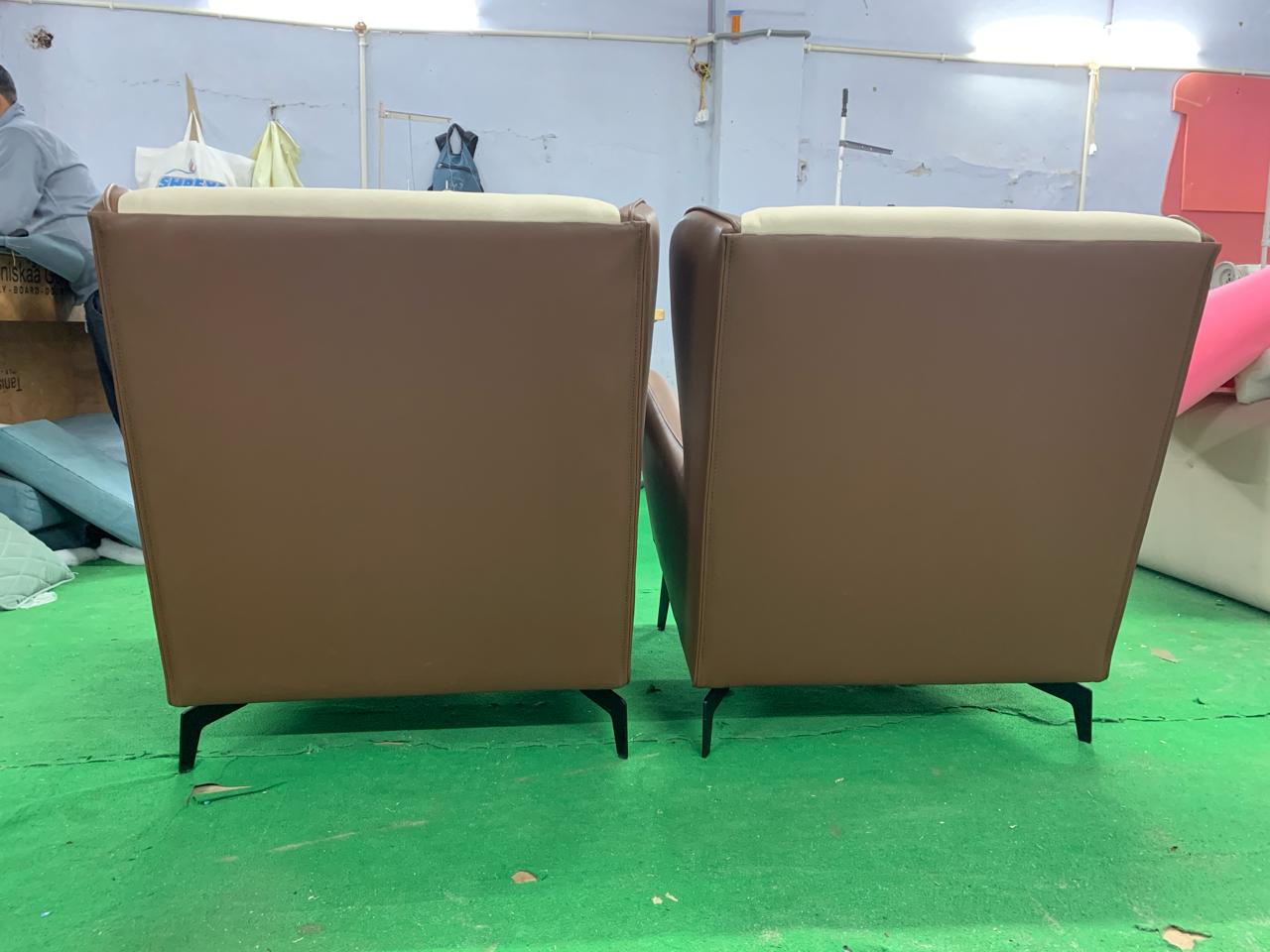 Fabric and Leather Lounge Chair with Metal Legs -