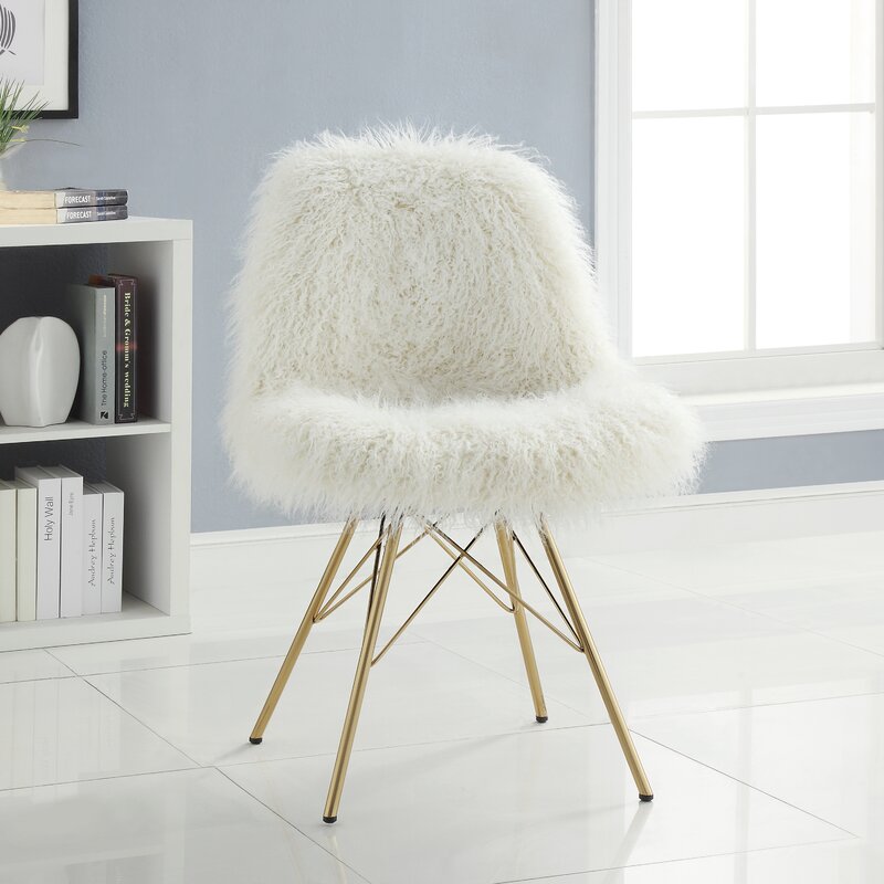 Faux Fur Chair with Gold Metal Base -