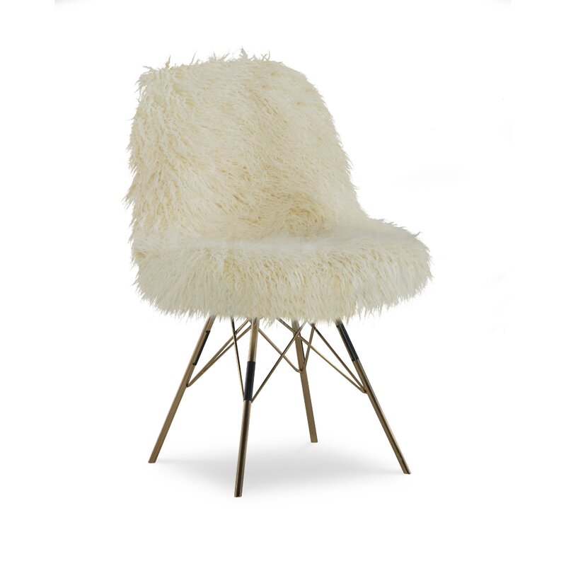 Faux Fur Chair with Gold Metal Base -