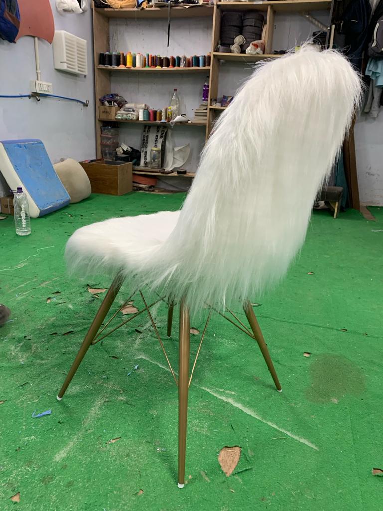 Faux Fur Chair with Gold Metal Base -