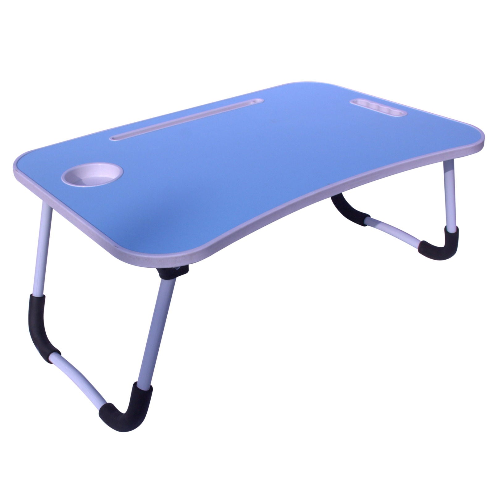 Foldable Laptop Table with Cup Holder and Tablet Groove -