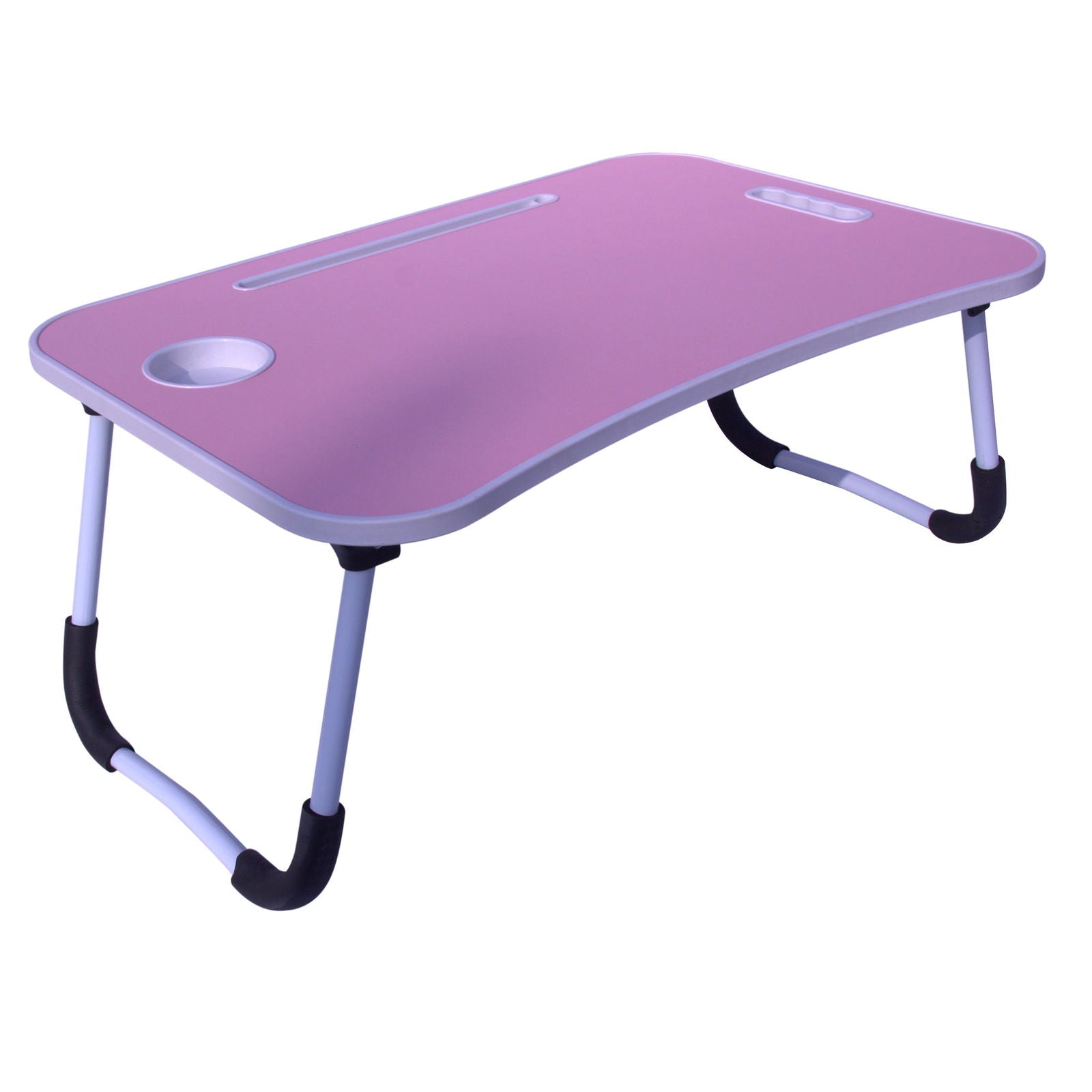 Foldable Laptop Table with Cup Holder and Tablet Groove -