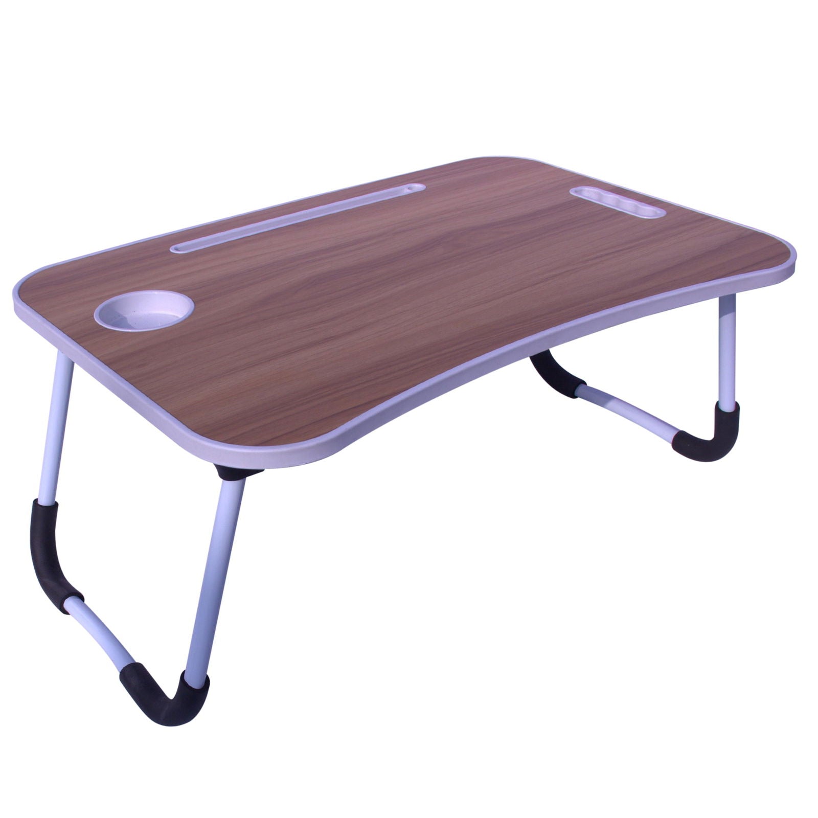 Foldable Laptop Table with Cup Holder and Tablet Groove -