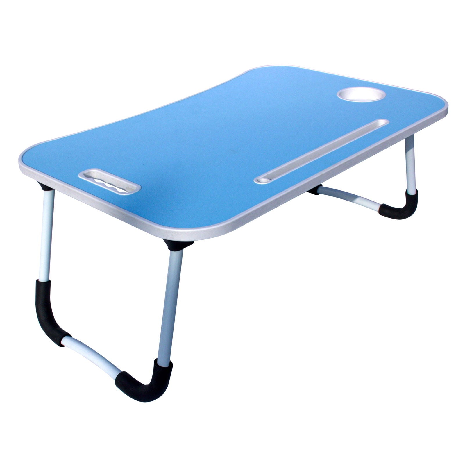 Foldable Laptop Table with Cup Holder and Tablet Groove -