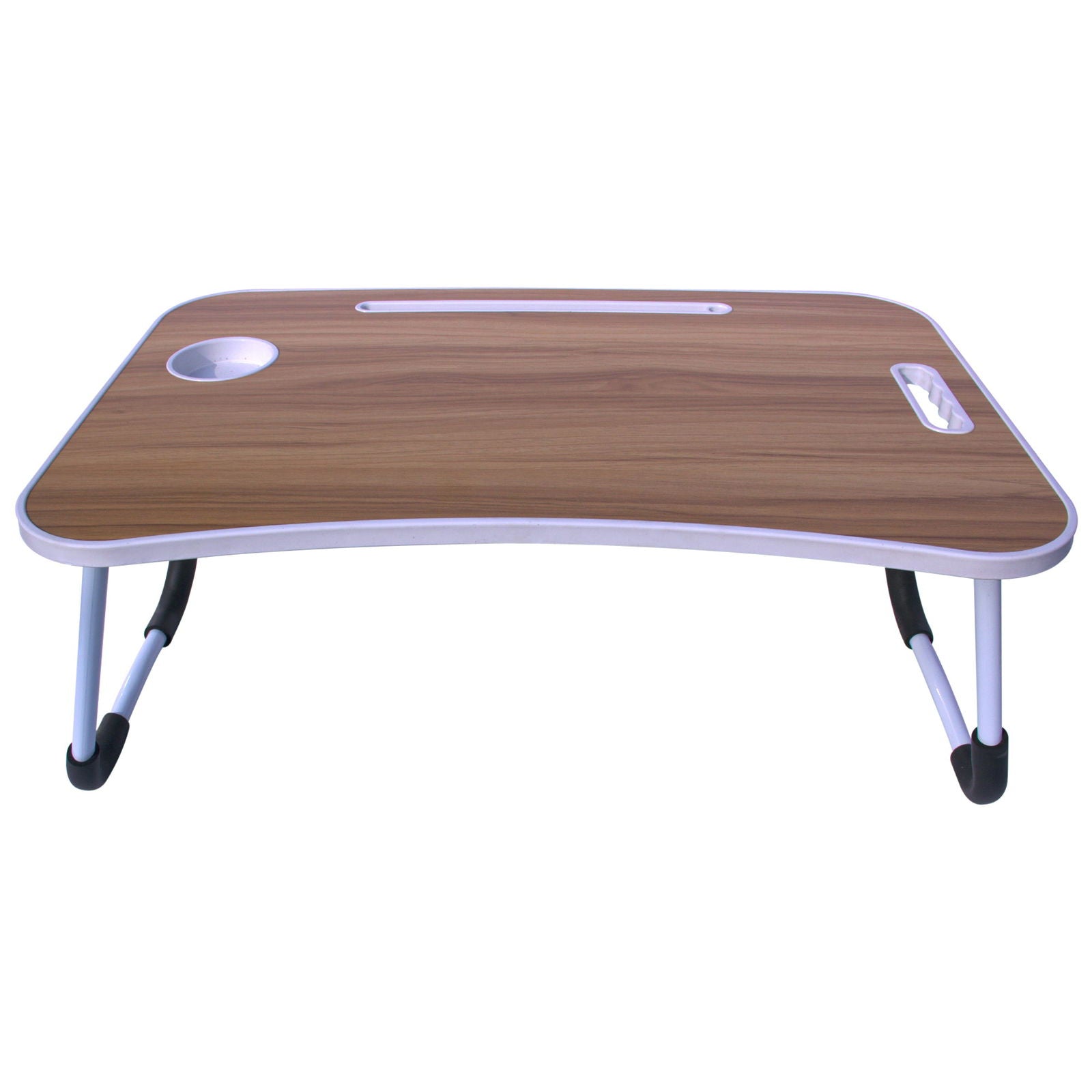 Foldable Laptop Table with Cup Holder and Tablet Groove -