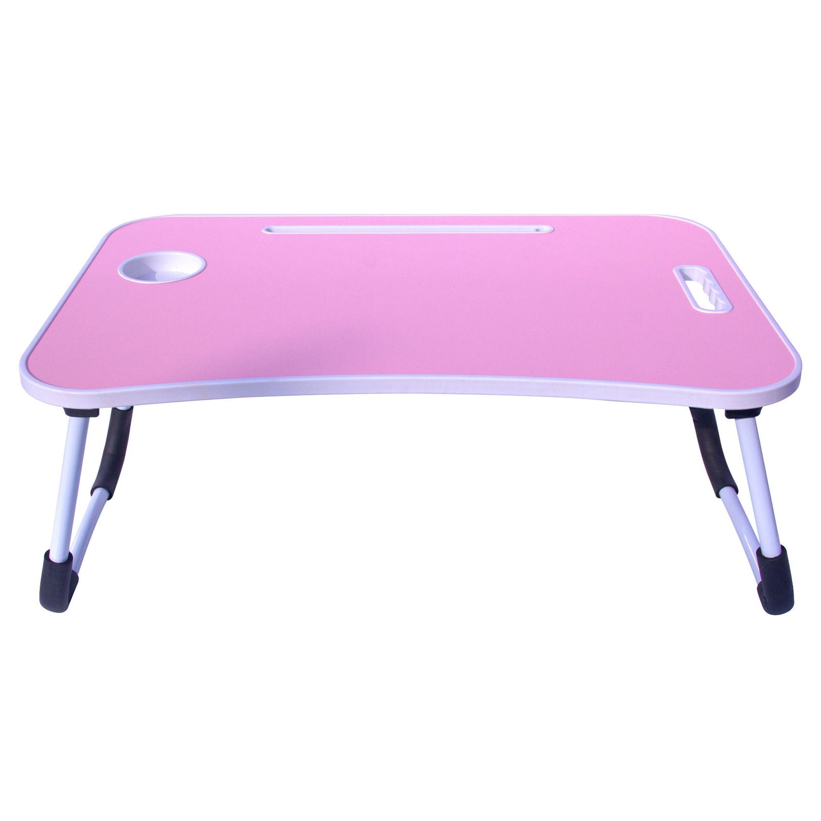 Foldable Laptop Table with Cup Holder and Tablet Groove -