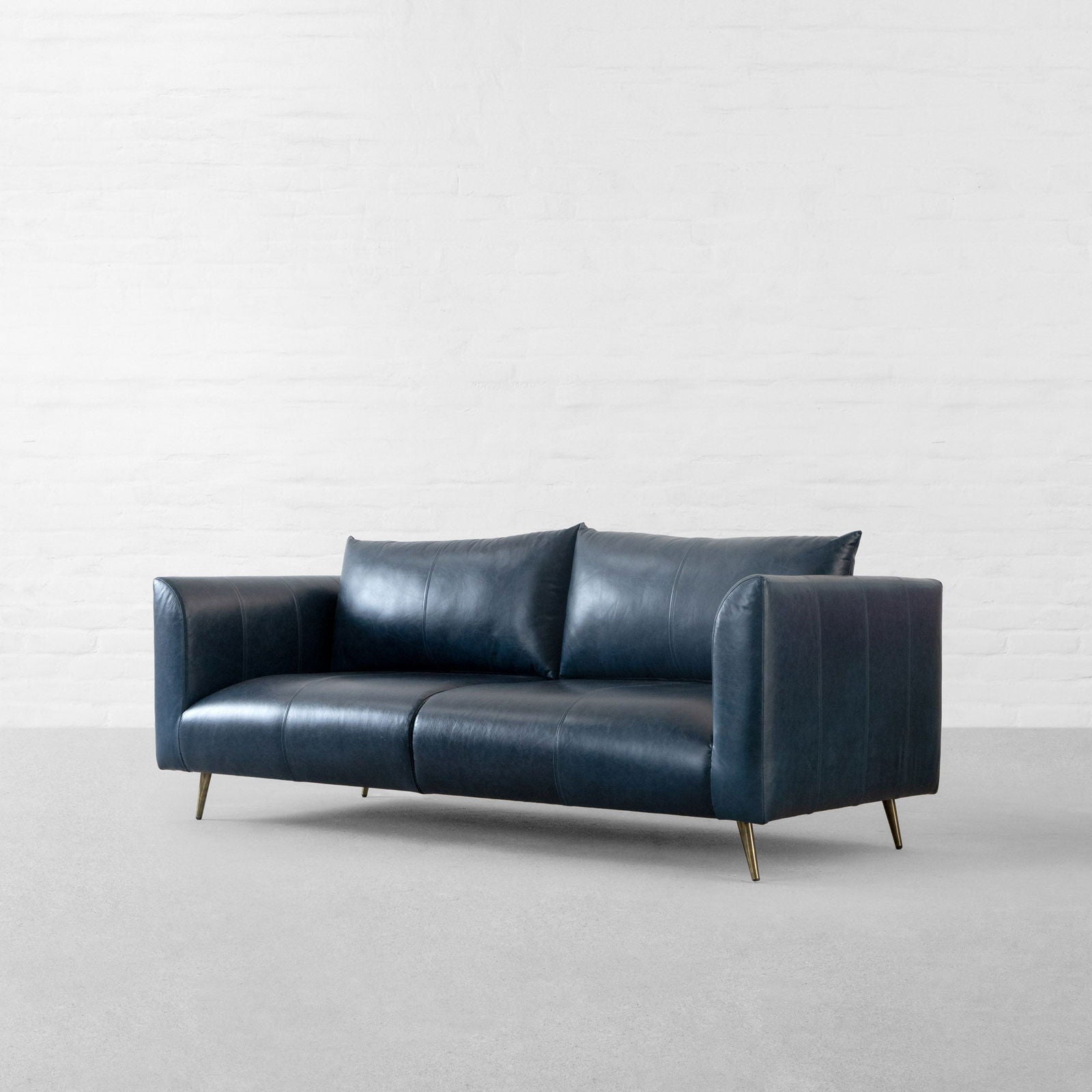 Four Seater Sofa Fabric Leather with Handcrafted Kiln-dried hardwood frame Antique Brass Polished Metal Legs -