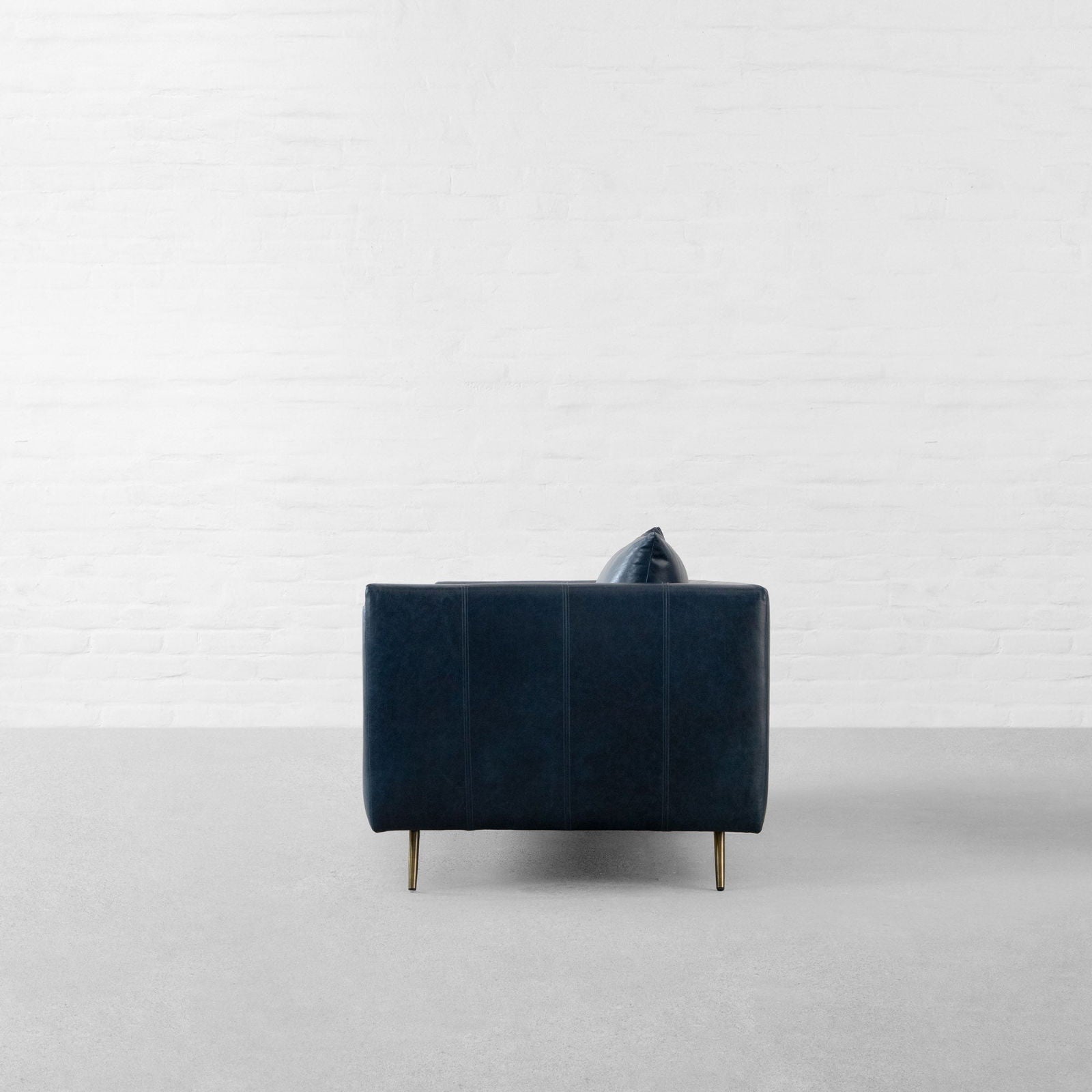 Four Seater Sofa Fabric Leather with Handcrafted Kiln-dried hardwood frame Antique Brass Polished Metal Legs -