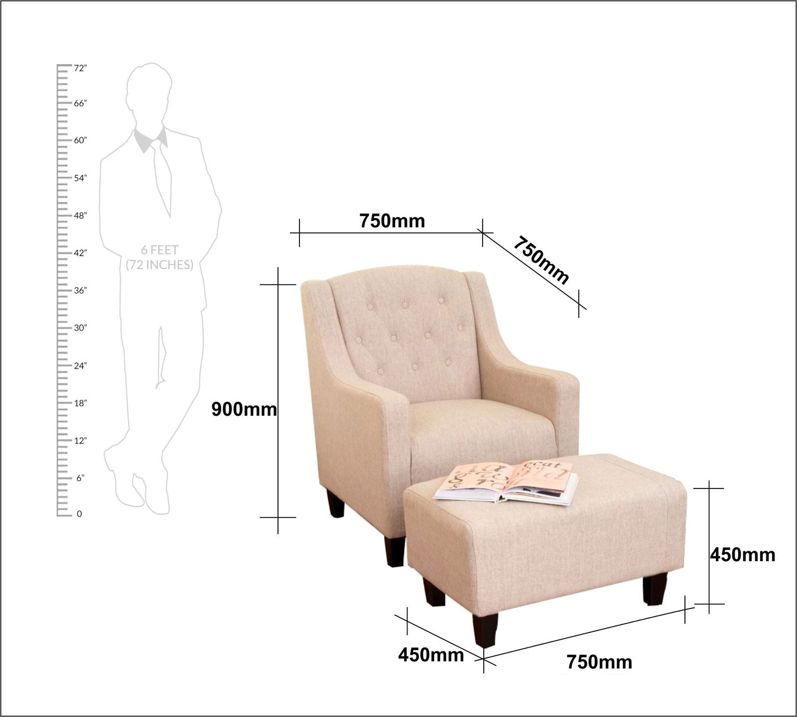 Fully Cushioned Chair Set Cum Lounge Chair with Matching Foot Stool -