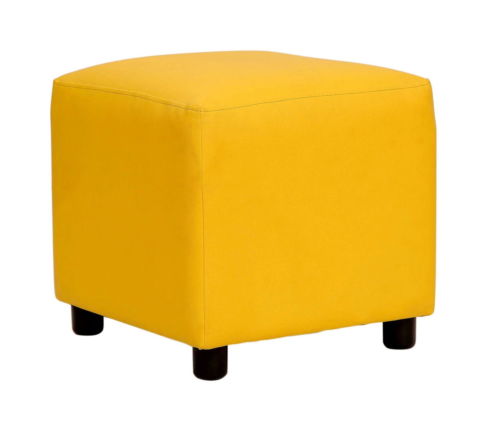 Fully Cushioned Leatherette Pouffe with Wooden Legs -