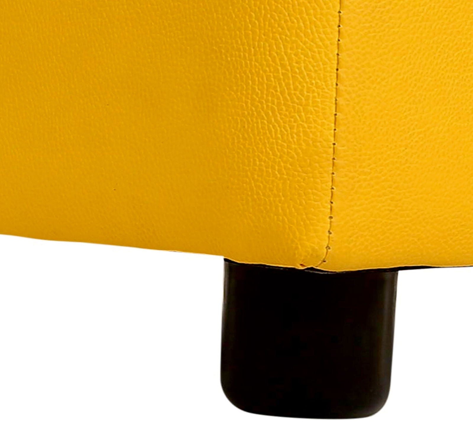 Fully Cushioned Leatherette Pouffe with Wooden Legs -