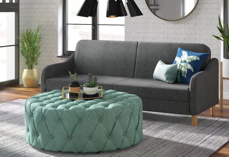 Fully Cushioned Suede Finish Ottoman -