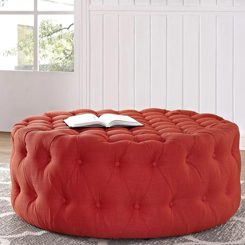 Fully Cushioned Suede Finish Ottoman -