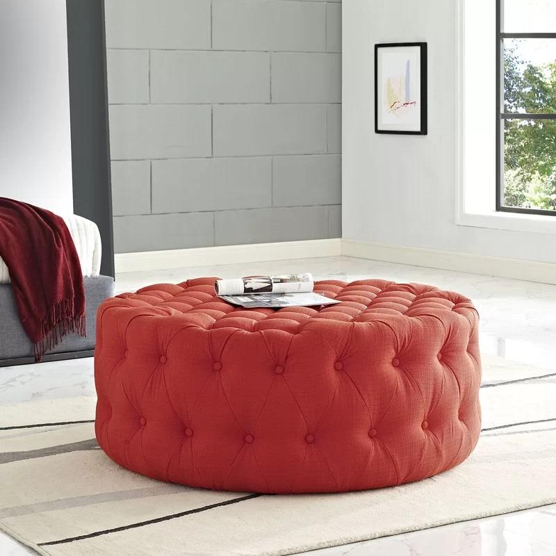 Fully Cushioned Suede Finish Ottoman -