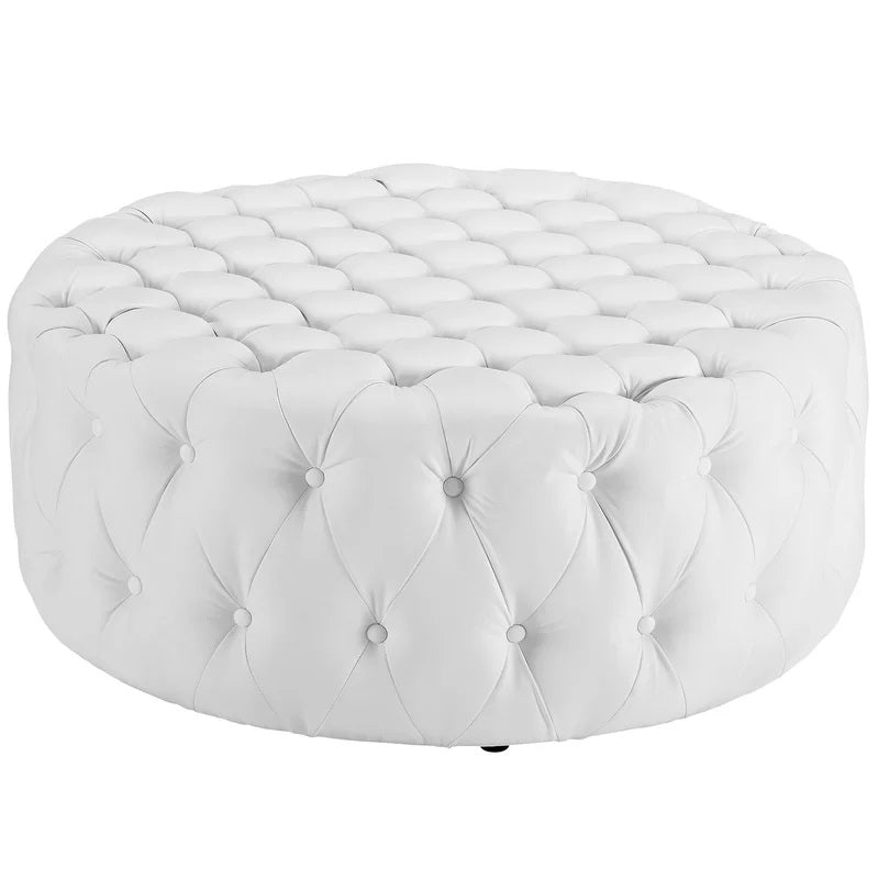 Fully Cushioned Suede Finish Ottoman with Wooden Base -