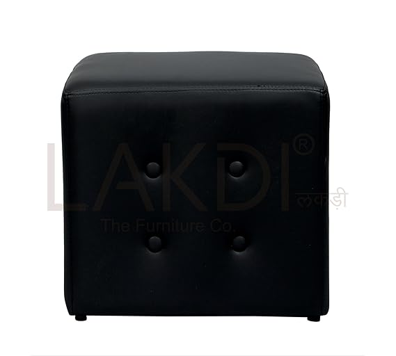 Fully Cushioned Wooden Frame Leatherette Pouffe -