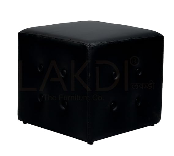 Fully Cushioned Wooden Frame Leatherette Pouffe -
