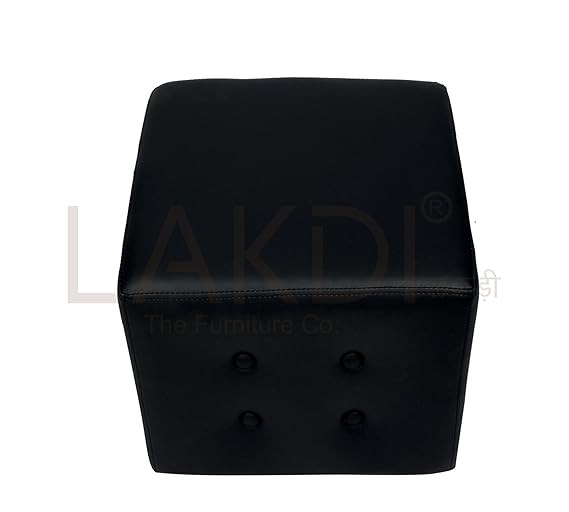 Fully Cushioned Wooden Frame Leatherette Pouffe -