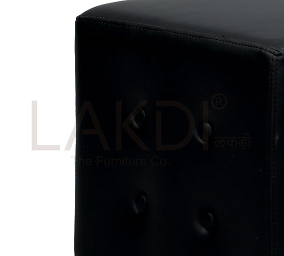 Fully Cushioned Wooden Frame Leatherette Pouffe -