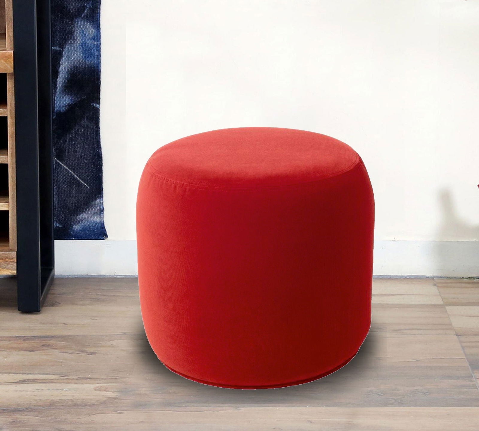 Fully Cushioned Wooden Frame Suede Finish Pouffe -