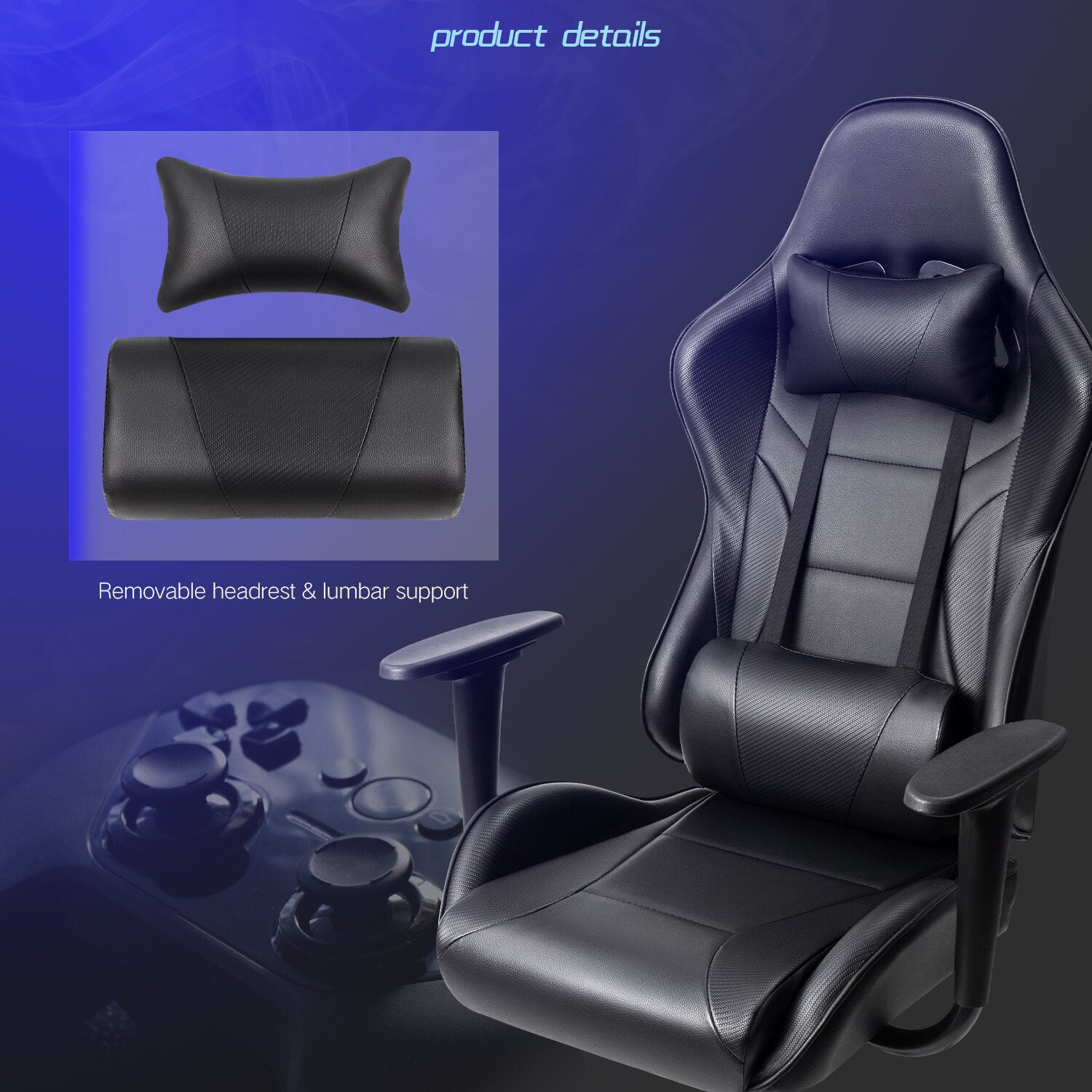 Gaming Chair with Metal Caster Swivel & Wheel Base -