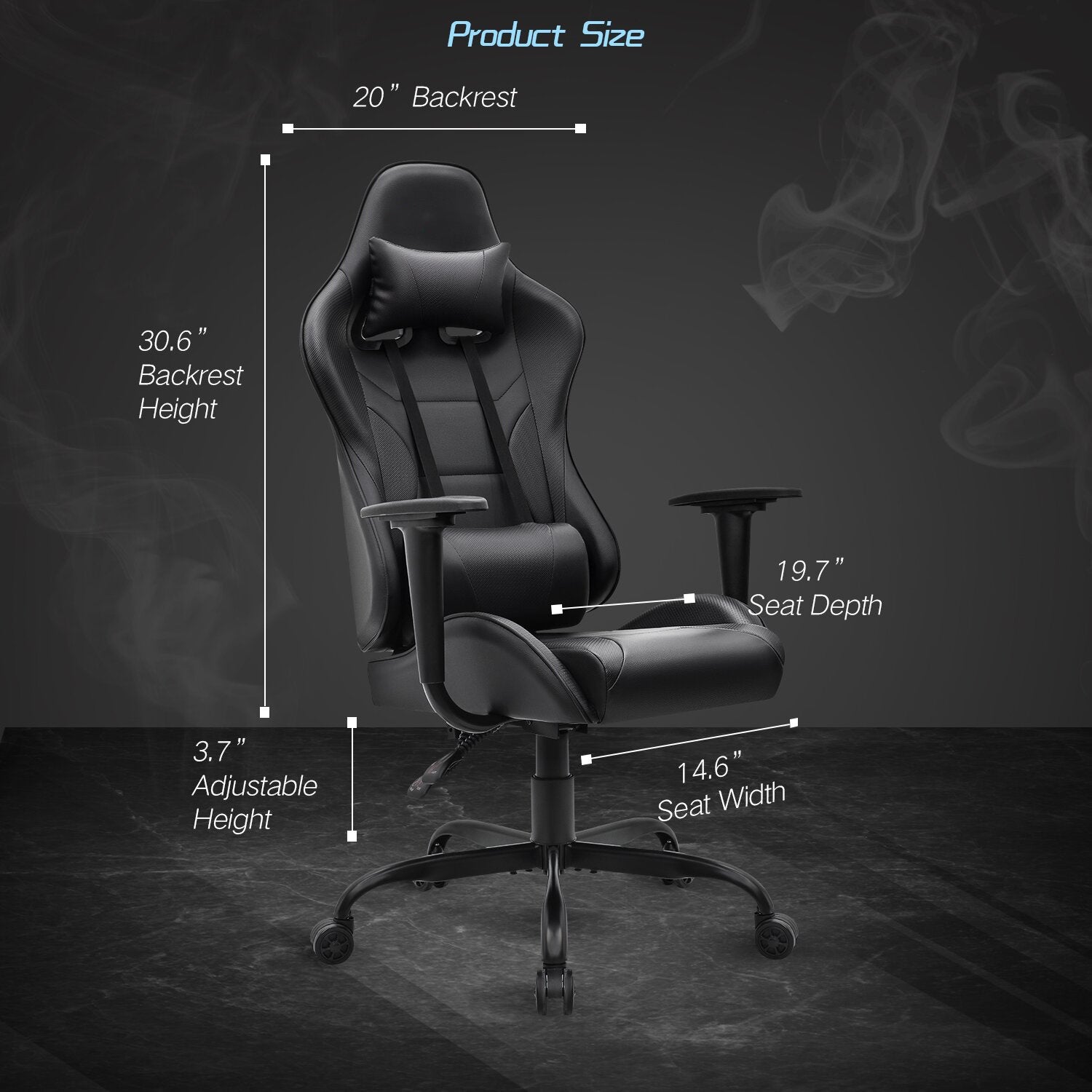 Gaming Chair with Metal Caster Swivel & Wheel Base -