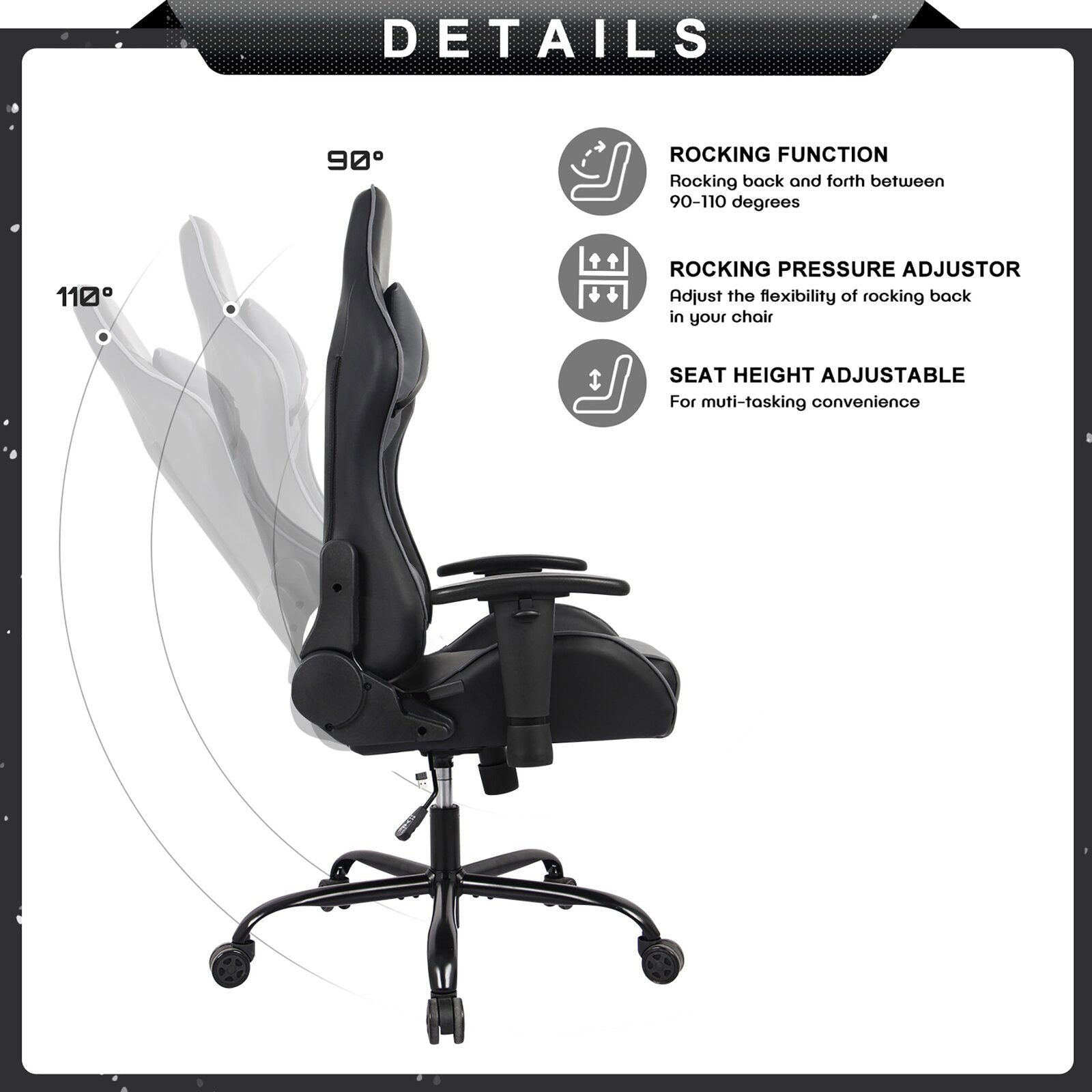 Gaming Chair with Metal Caster Swivel & Wheel Base -