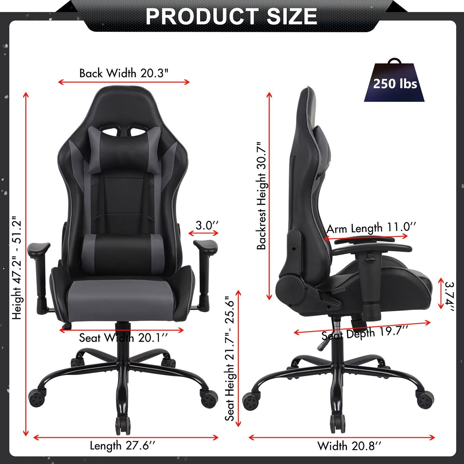 Gaming Chair with Metal Caster Swivel & Wheel Base -