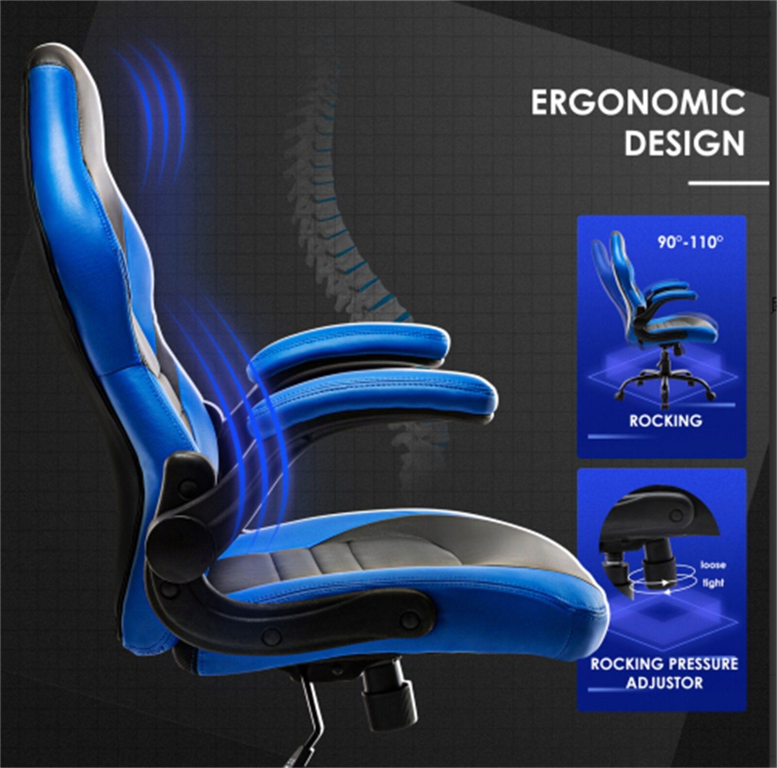 Gaming Chair with Metal Caster Swivel & Wheel Base -