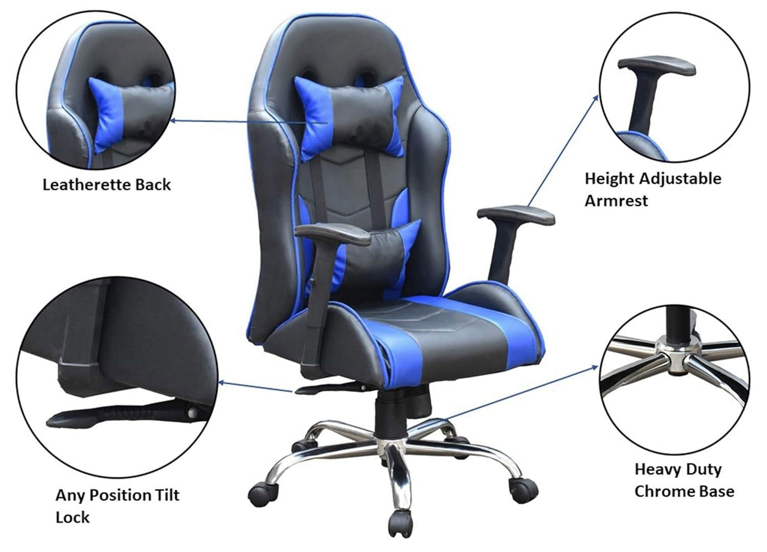 Gaming Chair with Metal Caster Swivel & Wheel Base -