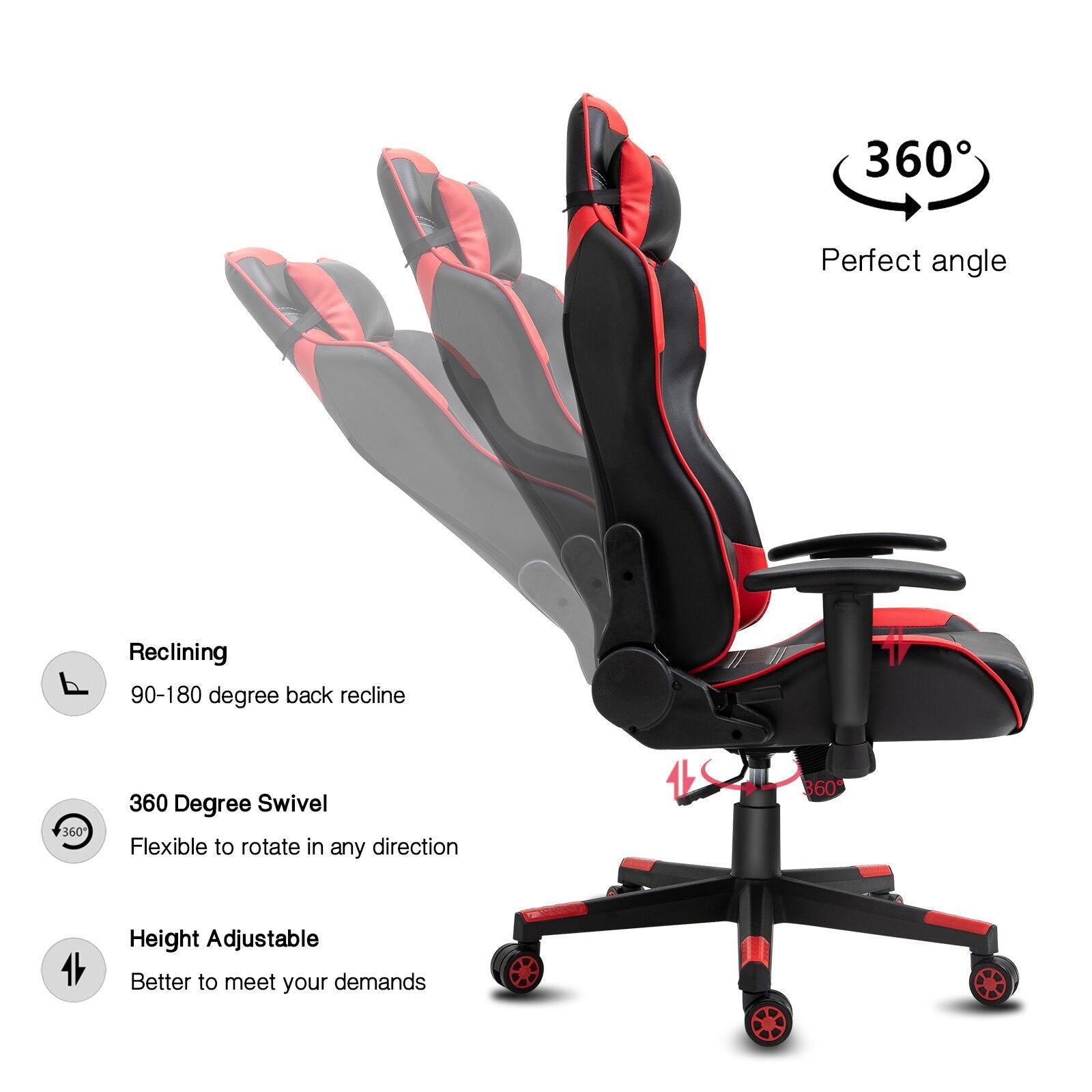 Gaming Chair with Nylon Caster Swivel & Wheel Base -
