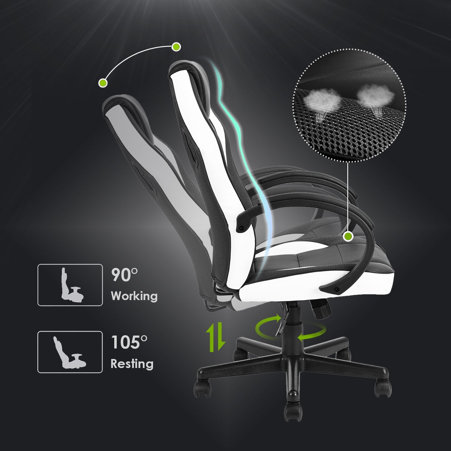 Gaming Chair with Nylon Caster Swivel & Wheel Base -