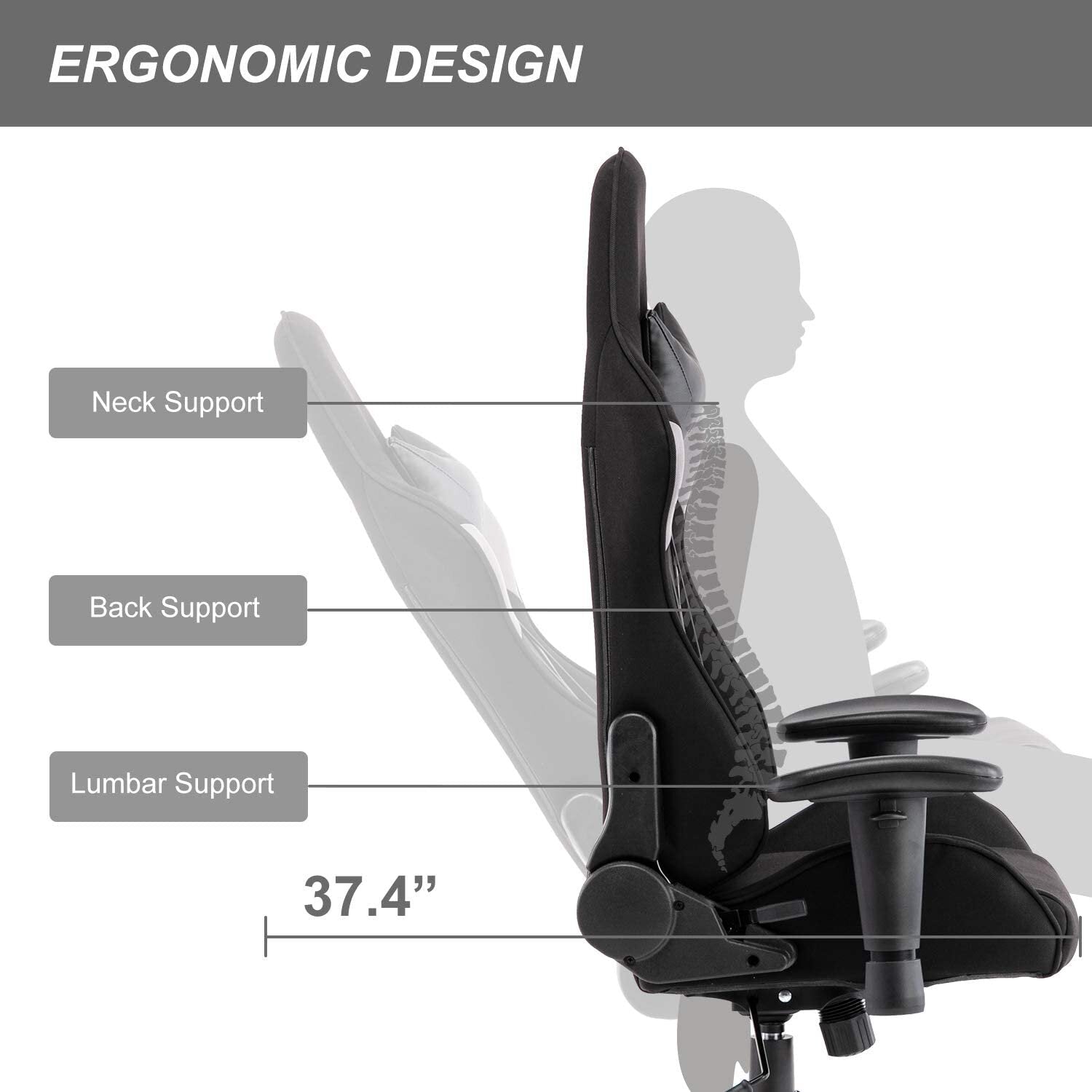 Gaming Chair with Nylon Caster Swivel & Wheel Base -